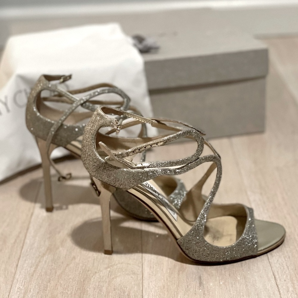 Jimmy Choo Lang in Platinum Ice w/ box & satin bag